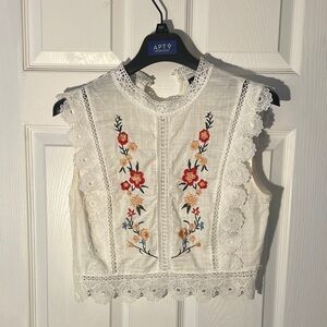 Shein Floral Embroidered Lace Trim Blouse